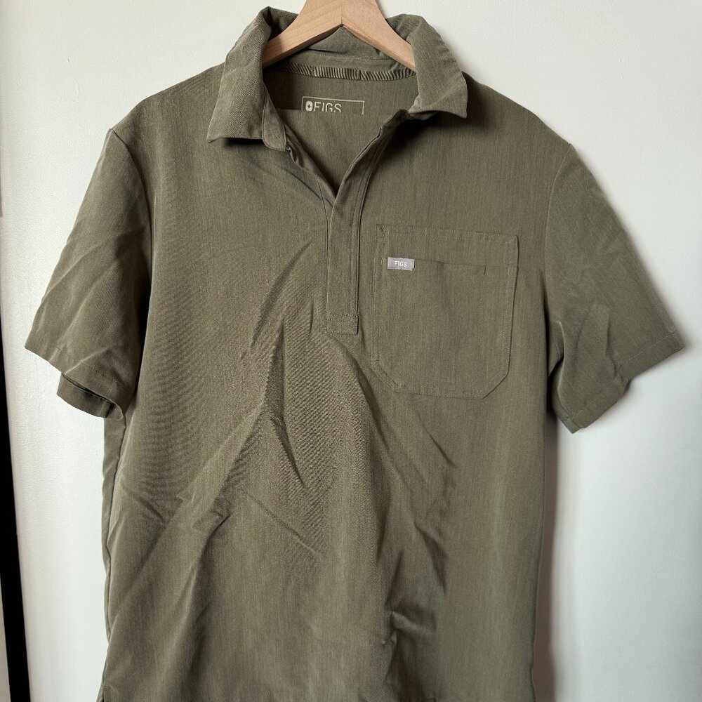 FIGS Lima Scrub Polo and Jogger Pant - Heather Olive (LIMITED COLOR/STYLE)